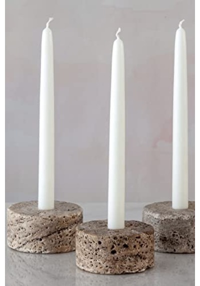 Traverten Mermer Şamdan Mumluk 3lü Set Silver Dark Çok Renkli