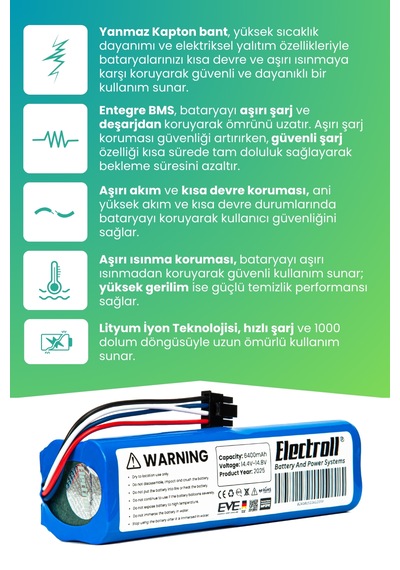 Vestel V-bot Pro S Uyumlu Batarya Ultra Yüksek Kapasite 6400mah
