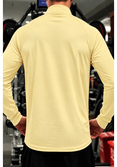 Genius Store Erkek Yarım Fermuarlı Compression Uzun Kol Spor Tişört Ve Fitness Tişörtü Dalgıç-uzun Bej