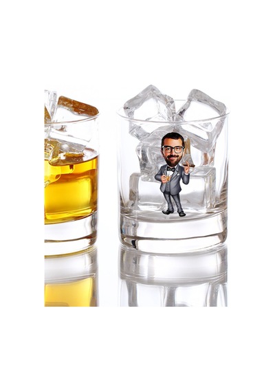 Kişiye Özel Renkli Baskılı Erkek Patron Karikatürlü Viski Bardağı Çok Renkli