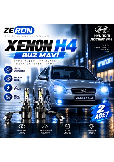 Hyundai Accent Era Xenon H4 Buz Mavi Led Far Ampulü 12v - 2 Adet Yüksek Aydınlatma Kolay Montaj