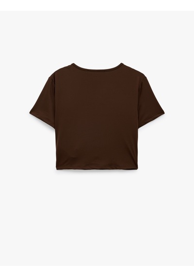 Koton Drape Detaylı Slim Fit Bisiklet Yaka Kısa Kollu Crop Tişört Kahverengi 6sak50066pk Kahve Koton Drape Detaylı Slim Fit Bisiklet Yaka Kısa Kollu Crop Tişört Kahverengi 6sak50066pk Kahve