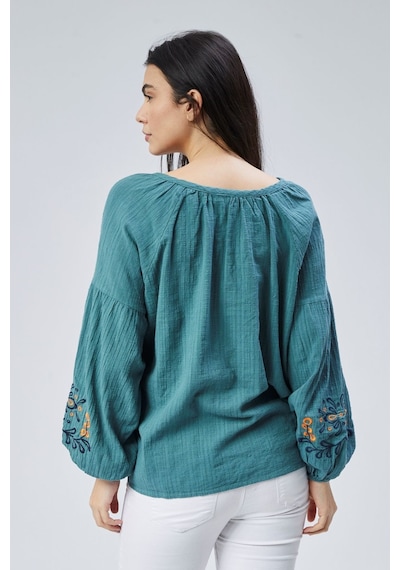 İşlemeli Bluz Şık Ve Rahat Mavi