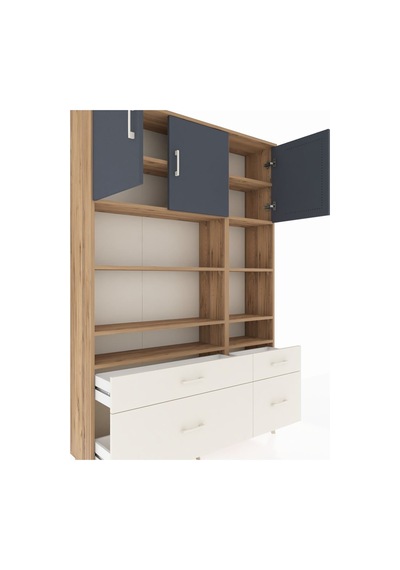 Arges Dolap 10 Raflı 4 Çekmeceli 3 Kapaklı 132x30x195 Çam-ant... Çam