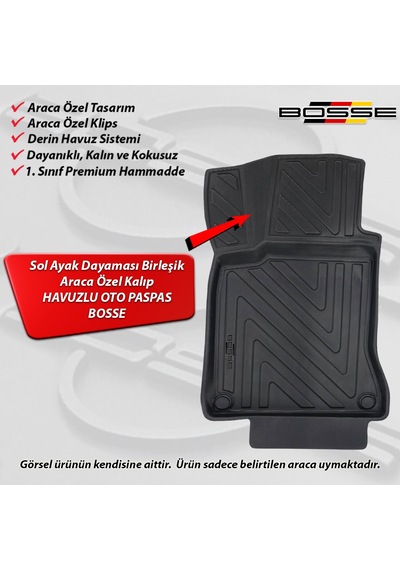 Mercedes GLA Paspas Araca Özel X156 2013 2019 Arası BOSSE 3D Havuzlu Oto Paspas