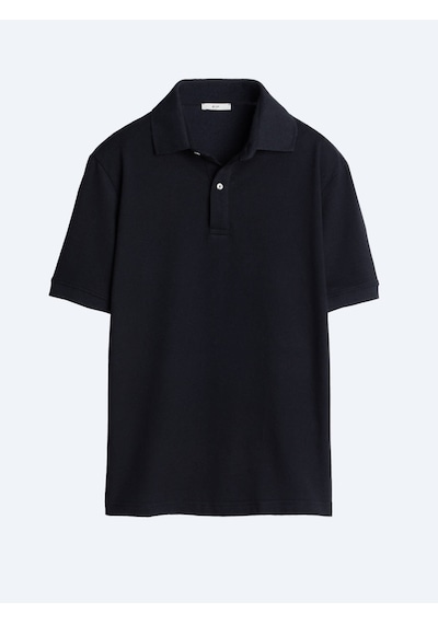 Kip Siyah Düz Polo Yaka Pamuk Karışımlı T-shirt