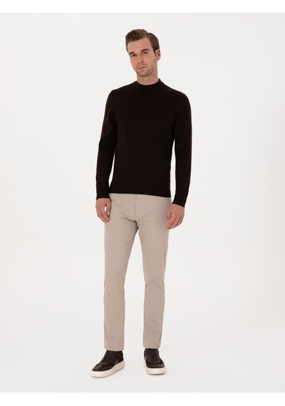 Cacharel Kahverengi Slim Fit Yün Karışımlı Çeyrek Balıkçı Basic Triko Kazak