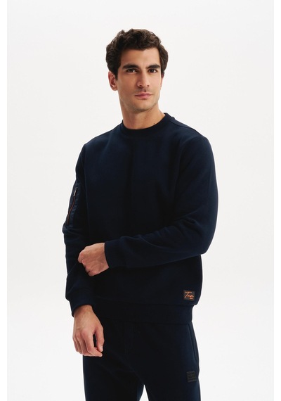 AR-MA Arma Erkek Regular Fit Basic 3 İplik Şardonlu Bisiklet Yaka Sweatshirt Pamuk Polyester Karışımlı K30124603302 Lacivert