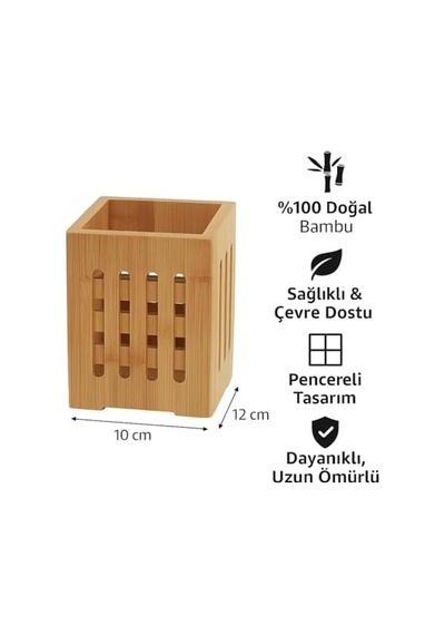 Bambu Mutfak Organizeri, Kare 10 10 Cm, Pencereli Ahşap Düzenleyici Kutusu
