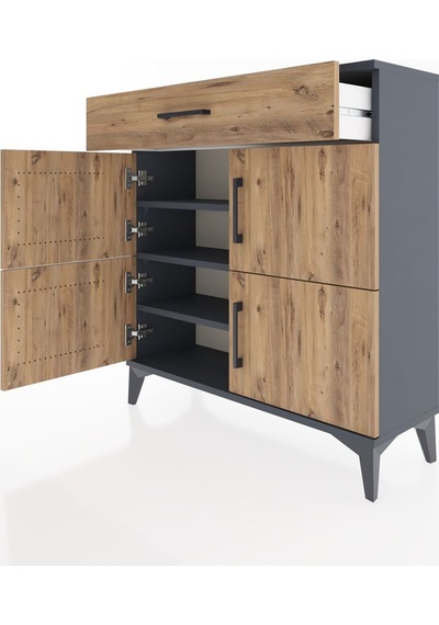 Arges Şifonyer 3 Raflı Tek Çekmeceli 4 Kapaklı 88x30x96 Antrasit-çam Antrasit