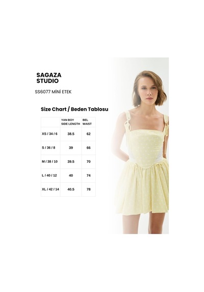 Sagaza Studio Ss6077 Pileli Mini Etek Sarı