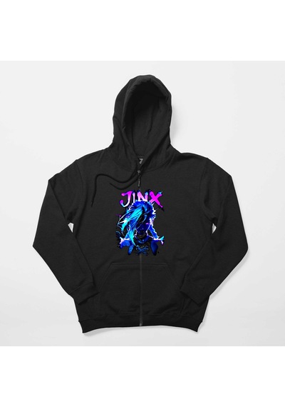 Jinx Siyah Fermuarlı Kapşonlu Sweatshirt