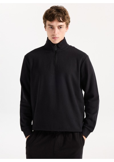 Limon Siyah Erkek Bato Loose Fit Düz Örgü Sweatshirt Mml5wm-swt9517