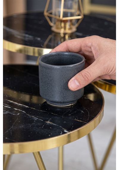 Zigon Sehpa Ve Orta Sehpa Elips Set Altın Metal Ayak Altın