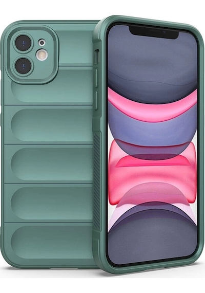 Apple Uyumlu iPhone 11 Kılıf Esnek Tpu Oyuklu Arka Yüzey Tasarımlı Redclick Etnik Silikon Kapak - Koyu Yeşil