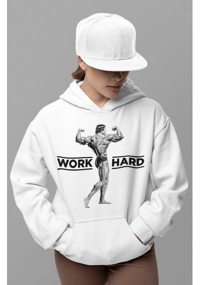 Sevbano Tasarım Arnold Bodybuilding Fitness Sporcu Baskılı Unisex Oversiz beyaz