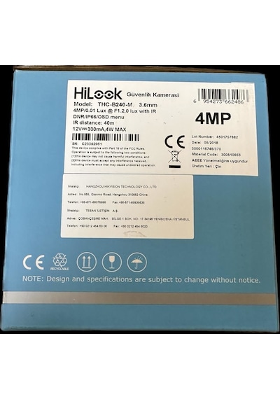Hılook Thc-b240-m 4mp 40mt Butonlu Dış Mekan 3.6mm Hd-tvı