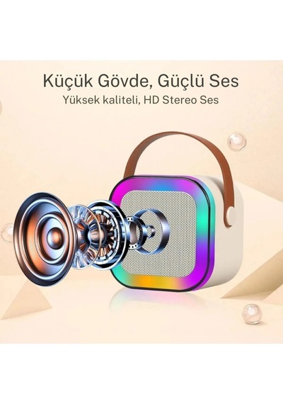 Bluetooth Hoparlör Parti Hoparlörü Karaoke Mikrofon li Işıklı Ses Bombası Usb Sd Girişli