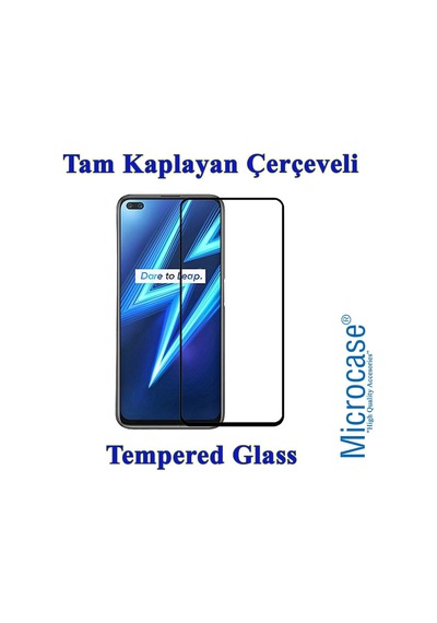 Microcase Realme 6 Pro Tam Kaplayan Çerçeveli Tempered Cam Siyah