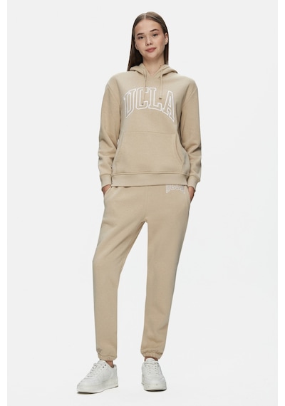 Ucla Rıley Koyu Bej Kapüşonlu Nakışlı Standard Fit Kadın Sweatshirt Koyu Bej