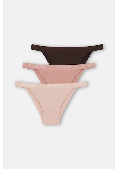 Suwen 3lü Pamuklu Lastikli Normal Bel Slip Külot St00456011343 Kahverengi - Ten - Pembe