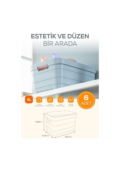 Vienev 6'lı 5 Litre Saklama Kutusu Beyaz Beyaz