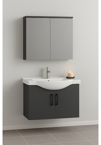 Nova 80 Cm Antrasit Mdf, Oval Seramik Lavabo, Banyo Dolabı Takımı Antrasit