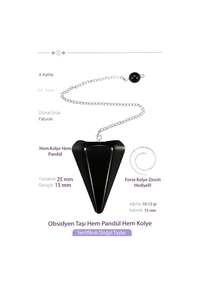 Erilsa Sertifikalı Obsidyen Taşı Pandül Sarkaç Hem Pandül - Hem Kolye Çok Renkli