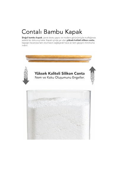 6'lı Bambu Kapak Aura Dikdörtgen Saklama Kabı - Vakum Kapaklı Hava Almaz Bakliyat Un Kabı 3100 Ml Bej