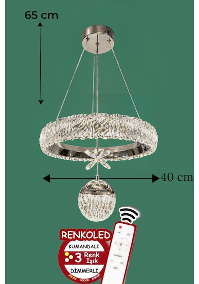 Kumandalı 3 Renk Işıklı Modern Sarkıt Led Avize Krom Kasa Salon,oda ,mutfak ,hol