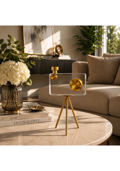 Modern Gold Detaylı Dekoratif Cam Kamera Dekoru 27 Cm 1