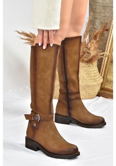 Fox Shoes Vizon Kısa Topuklu Günlük Kadın Çizme G674240109