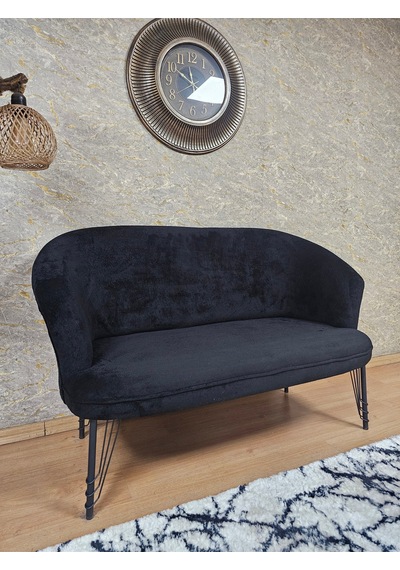 Zafir İkili Teddy Siyah Boyalı Telli Ayak Çay Seti Koltuk İkili Berjer , Balkon, Salon, Ofis Siyah
