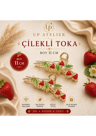 Çilekli Mandal Toka 11cm Kırmızı - Gold