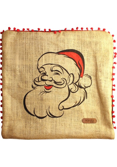 Püsküllü Jüt Kırlent Kılıfı 50 50 Noel Baba Desen
