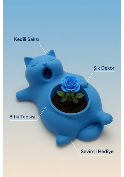 Sevimli Uykulu Tembel Kedi Saksı Uyuyan Dekoratif Tombul Kedi Figürlü Çiçeklik Sukulent & Kaktüs Saksısı Masa Üstü Dekor