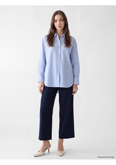 Lcw Modest Mavi Çizgili Oxford Kadın Gömlek