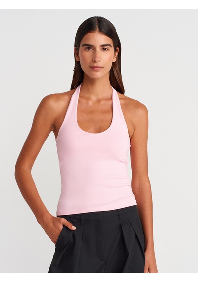 Dilvin Kadın Halter Yaka Sırtı Açık Pembe Bluz - 101a21052 Pembe