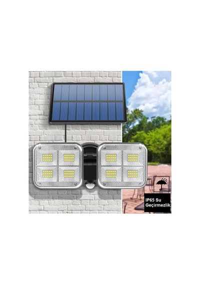Solar Lamba Güneş Enerjili Kablolu Çift Başlı Sensörlü Bahçe Kamp Aydınlatma 120 Led Lamba
