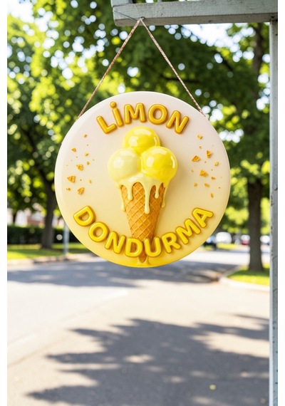 Limonlu Dondurma Görselli İpli Ahşap Kapı Ve Duvar Süsü, Cafe, Dondurmacı Tabelası, Tatlıcı Dekoru