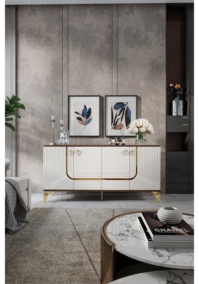 ART KONSOL MDF MEBRAN KAPAK CEVİZ KREM GOLD
