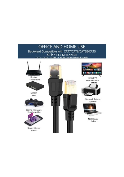 Cat8 Ethernet Kablosu, Yüksek Hızlı Ve Dayanıklı Cat8 Lan Ağ Kablosu 40gbps,yüksek Hızlı Ve Dayanıklı Cat8, 2000mhz,siyah,2m