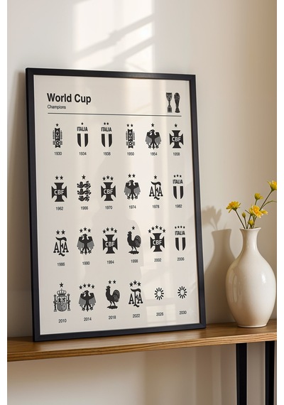 World Cup Champions Dünya Kupası İnfografik Lüks Çerçeveli Tasarım Futbol Tablosu Üstün Kalite Siyah
