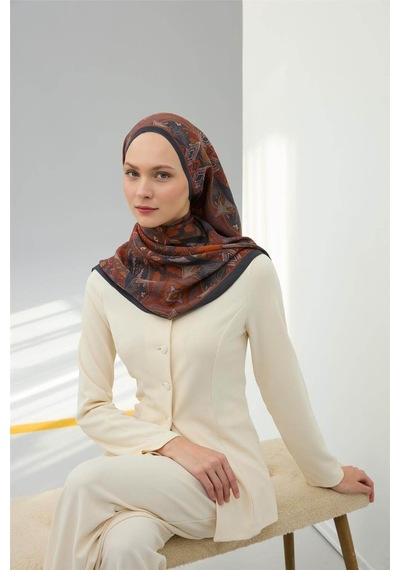 Silk Home Viskon Velora Eşarp Antrasit-taba Desenli Kaymaz Tok Duruşlu 90x90 Çok Renkli