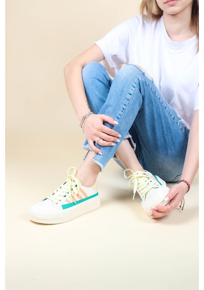 Guja Cilt Garnili Keten Sneakers Yeşil-Yeşil