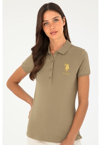 U.S. Polo Assn. Kadın Haki Basic Polo Yaka Tişört 50280071-VR027