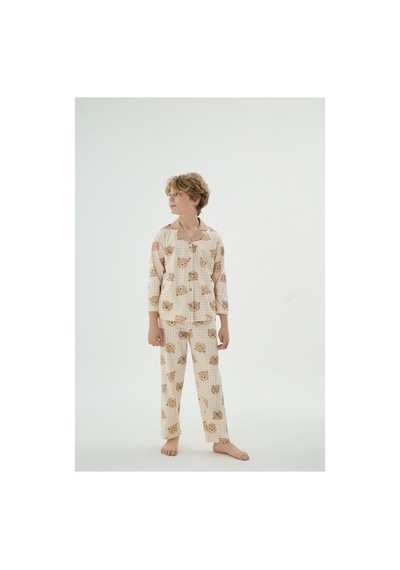 Zeyzey 8902 Unısex Çocuk Düğmeli Pijama Takım Camel/3-4yas