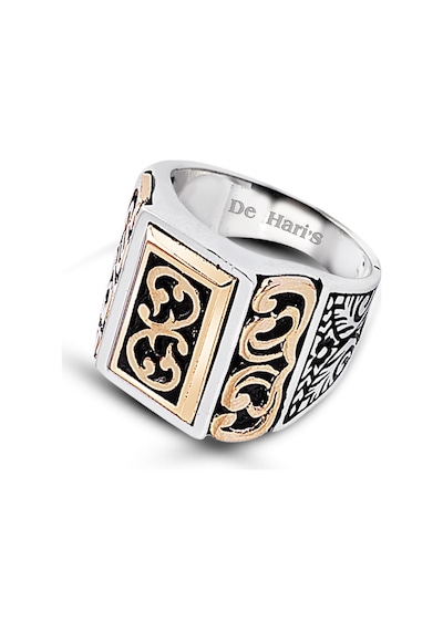 Kuyumcudukkanı Siyah Oksitli Motifli Bronz Parçalı Elyapımı Gümüş Erkek Yüzük-60015-w-blk 27 Beyaz