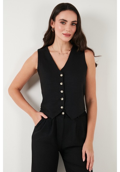 Lela Regular Fit Bol Paça Yelekli Bayan Takım 67045162S4 Siyah