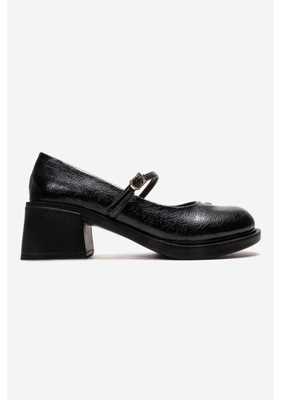 Luvishoes Luanda Siyah Bantlı Kadın Kalın Topuklu Mary Jane Ayakkabı